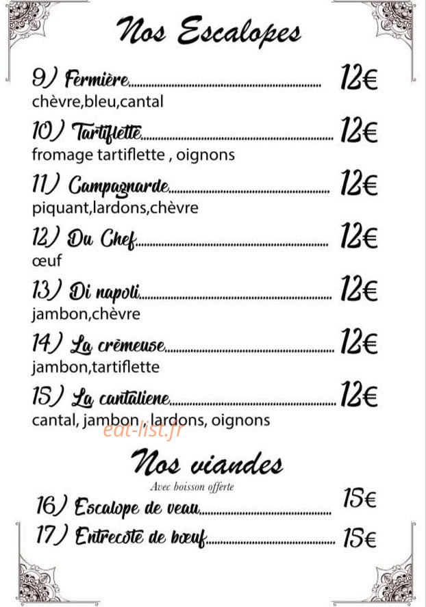 Carte et menu de Le Napolitain à Valenciennes — escalopes suite