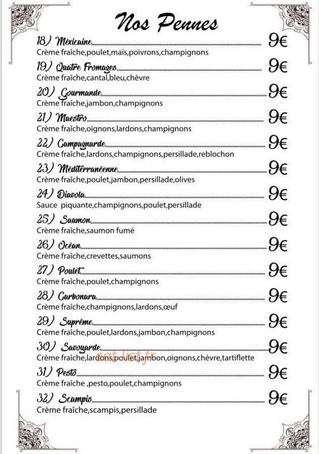 Carte et menu de Le Napolitain à Valenciennes — pennes