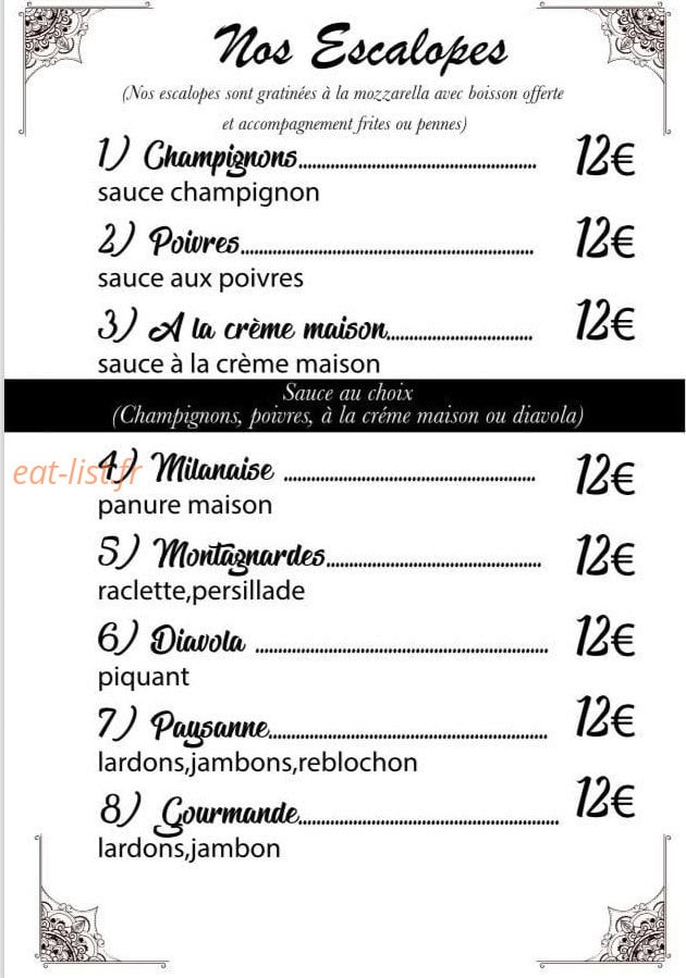 Carte et menu de Le Napolitain à Valenciennes — escalopes