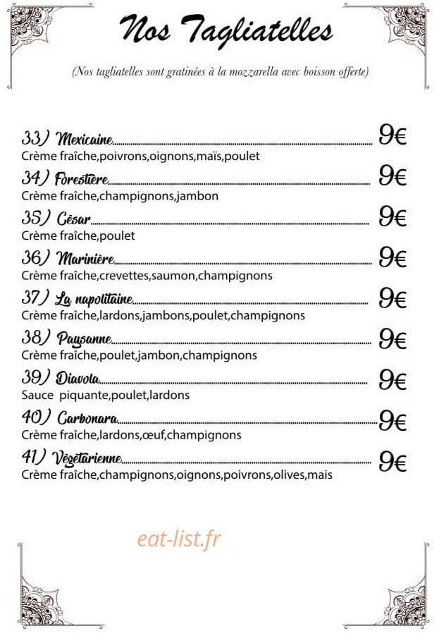 Carte et menu de Le Napolitain à Valenciennes — tagliatelles