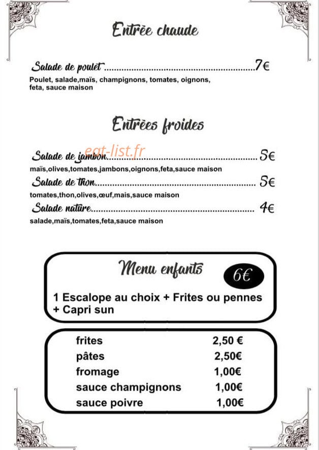 Carte et menu de Le Napolitain à Valenciennes — entrées, menu enfant