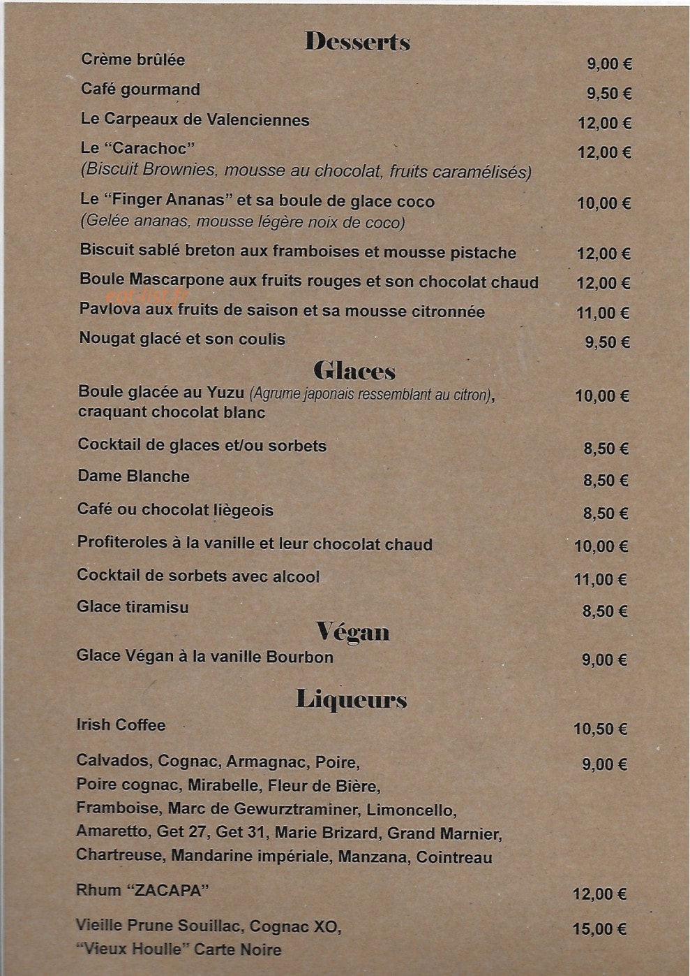 Carte et menu de Les Arcades à Valenciennes — Desserts, glaces, vegan,...