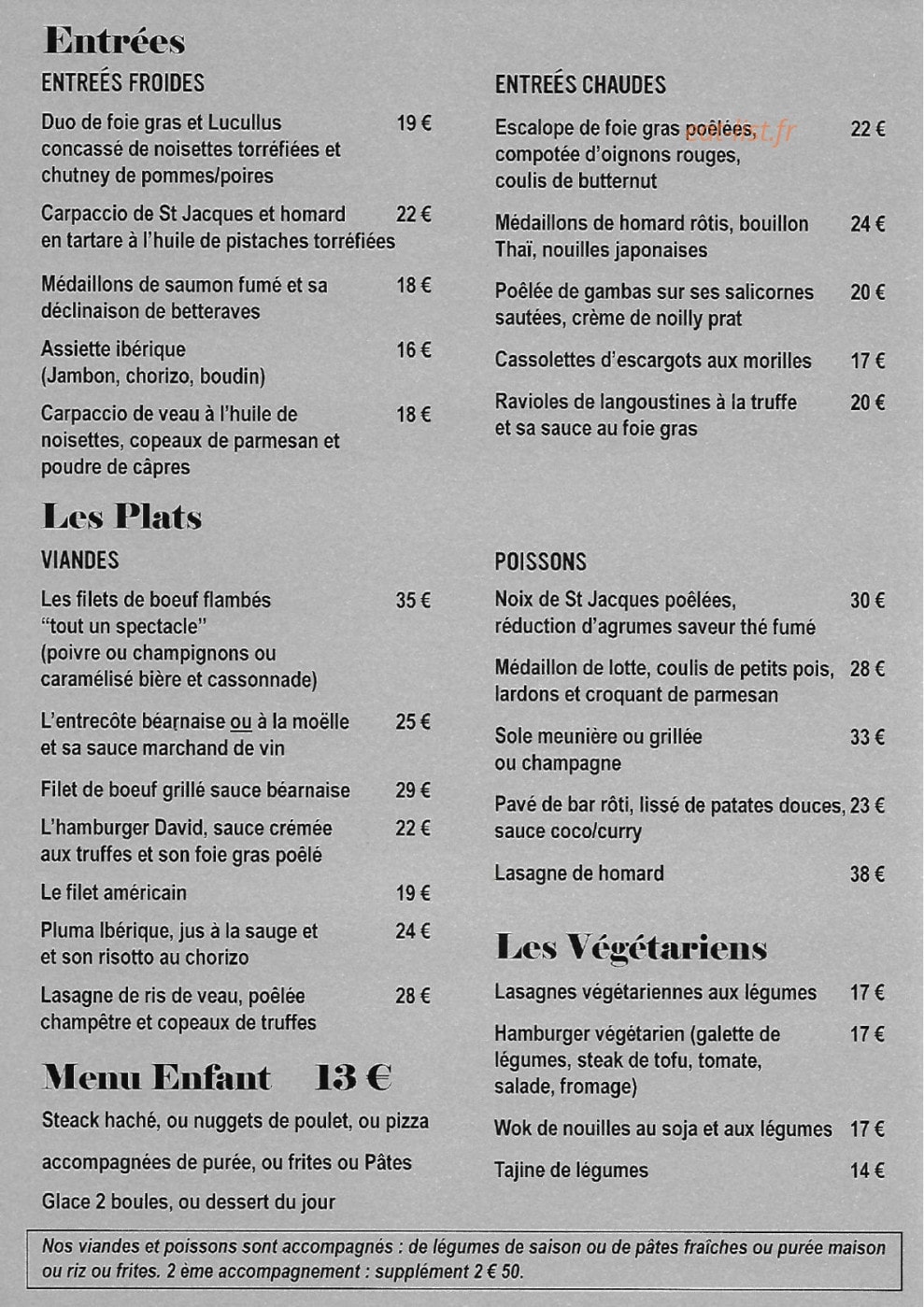 Carte et menu de Les Arcades à Valenciennes — Entrées, plats, menu enfant,...