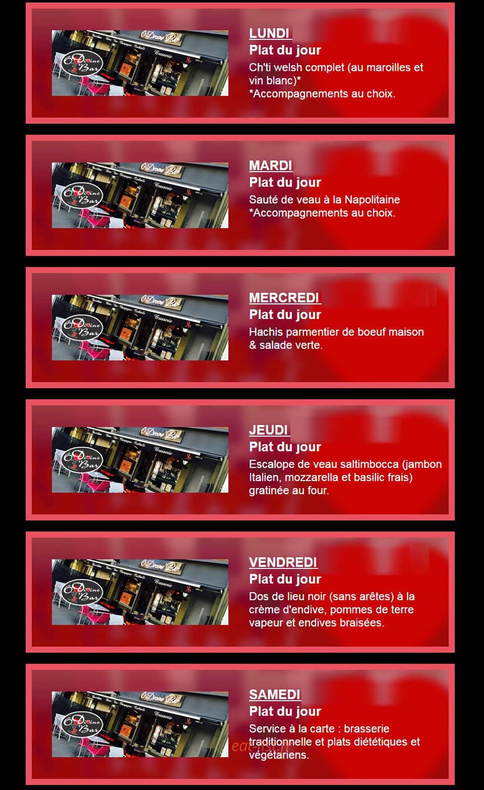 Ô Divine'Bar — carte page 1