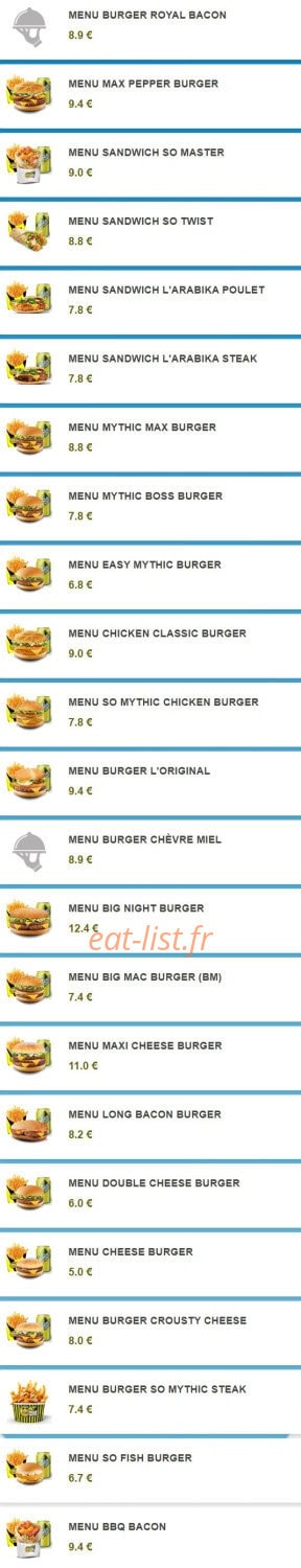 So Drive Burger — carte page 1