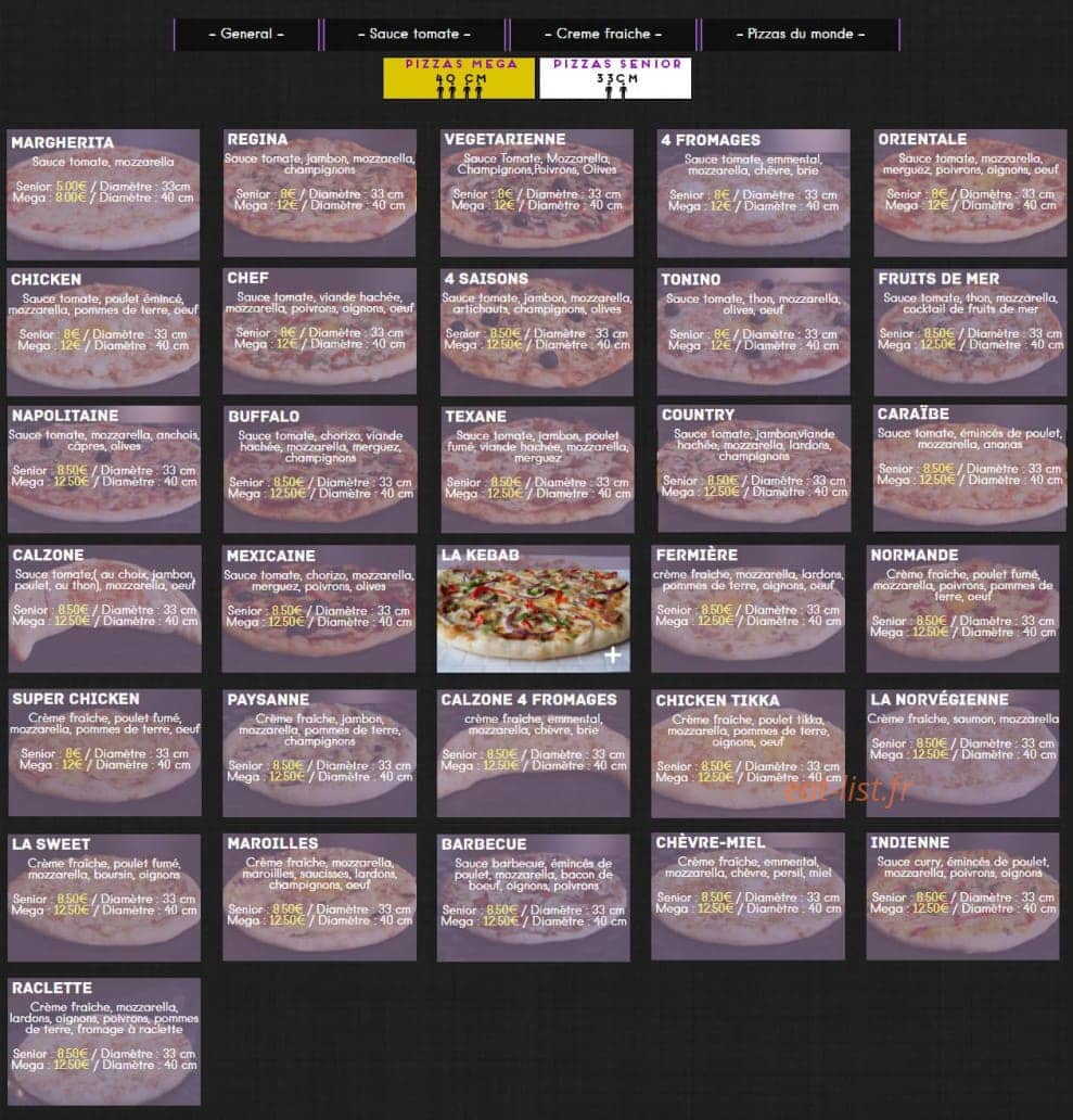 Sweet-Pizza — carte page 1