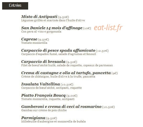 via ristorante — carte page 1