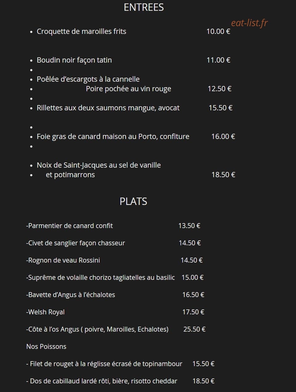 Au Coin Gourmand — carte page 1