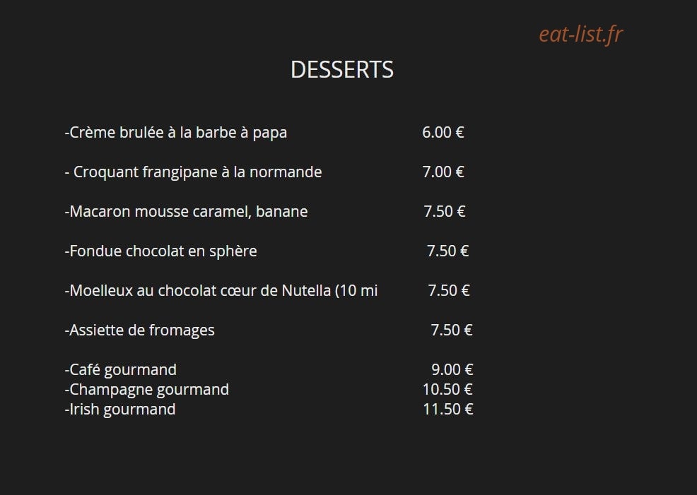 Au Coin Gourmand — carte page 2