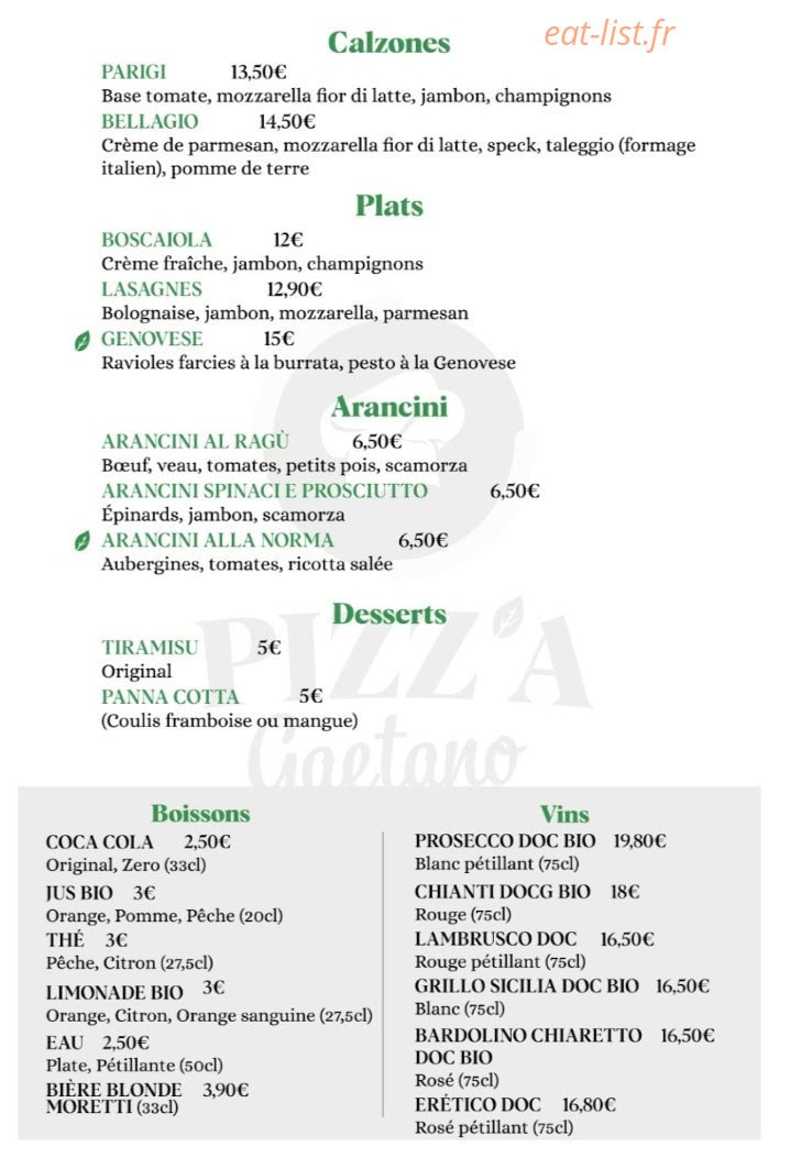 Pizz'a Gaetano — carte page 2