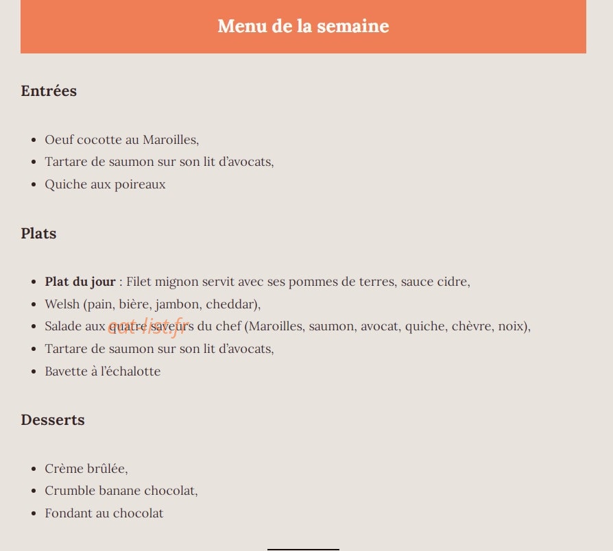 Carte et menu de Al'Gayolle à Hallennes Lez Haubourdin — Menu de la semaine
