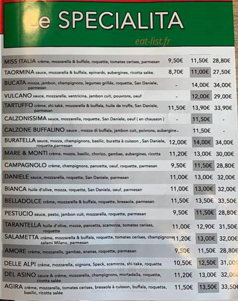 Carte et menu de La Gazza Ladra à Hallennes Lez Haubourdin — Les spécialités