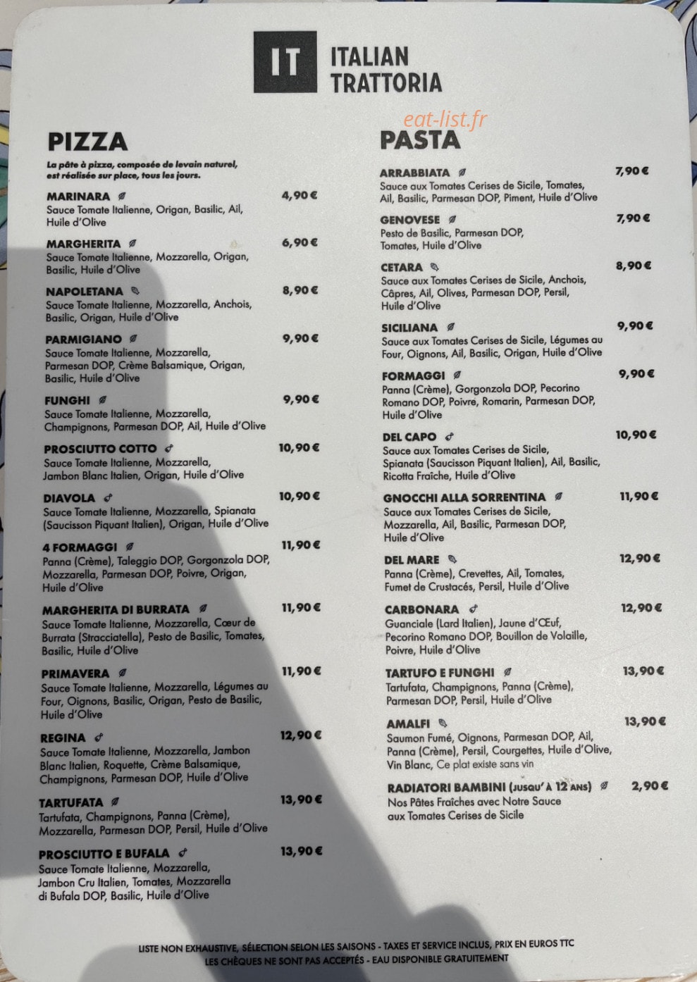 IT - Italian Trattoria — carte page 1