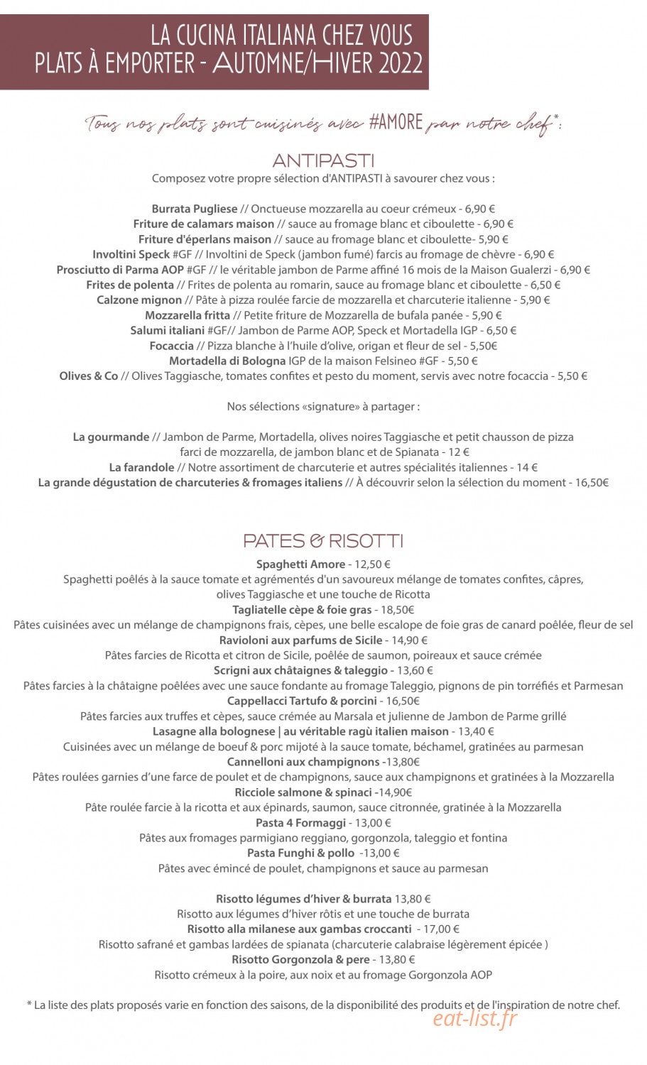 IL Ristorante — carte page 1