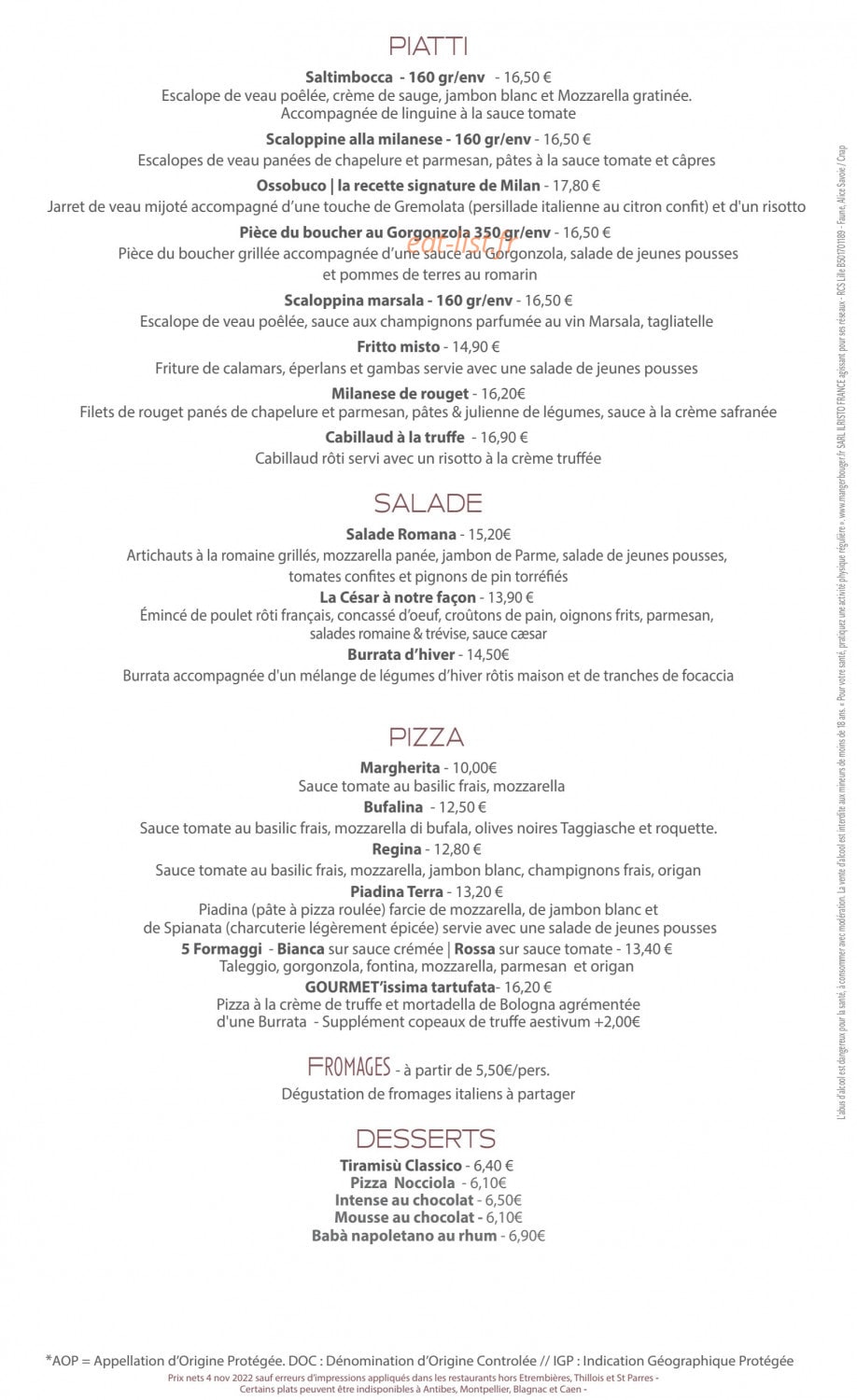 IL Ristorante — carte page 2