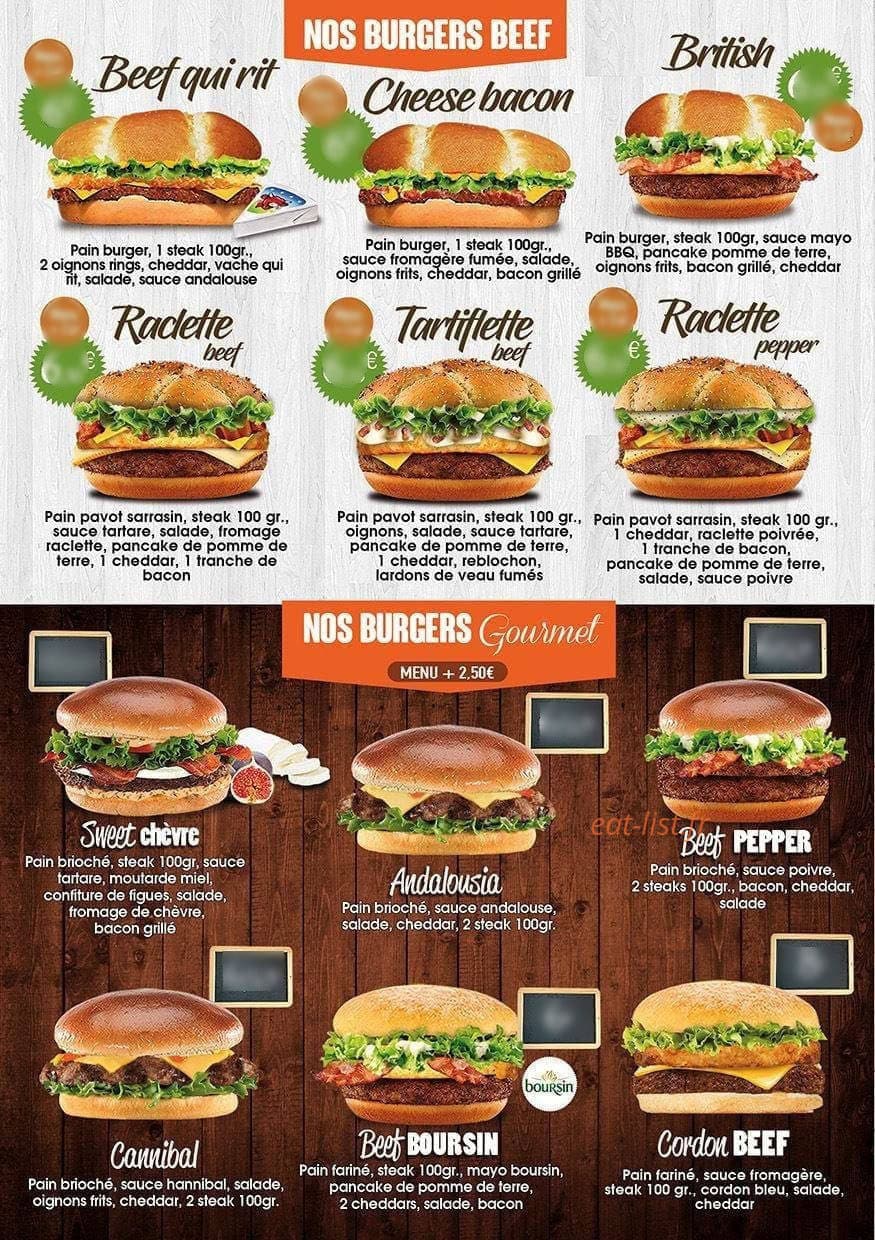 Carte et menu de Bucket's Burger à Hautmont — Les burgers beef et burgers gourmet