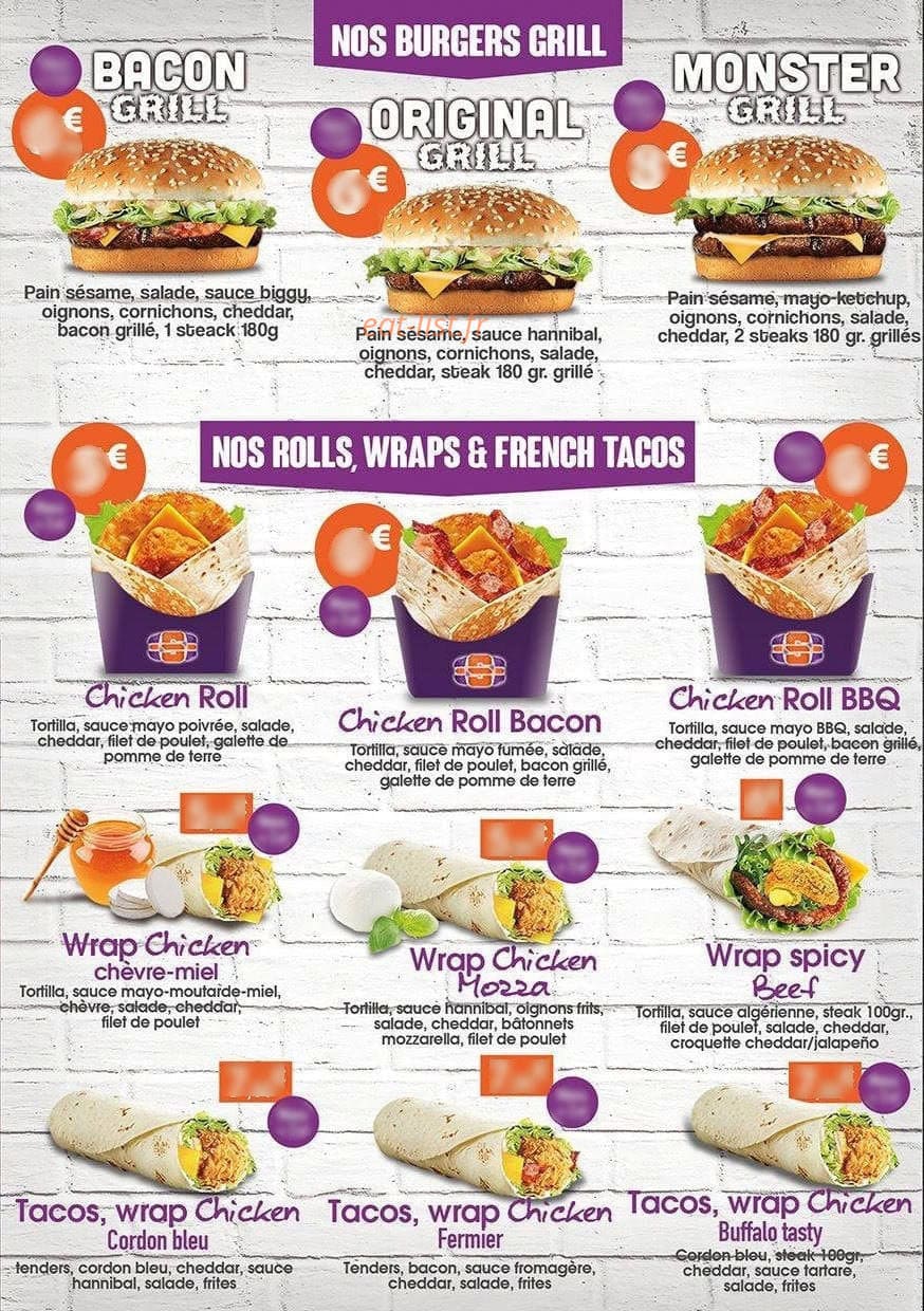 Carte et menu de Bucket's Burger à Hautmont — Les burgers grill, wraps et rolls,...