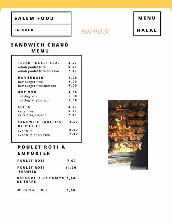 Carte et menu de Salem Food à Saint Andre Lez Lille — Les sandwiches...