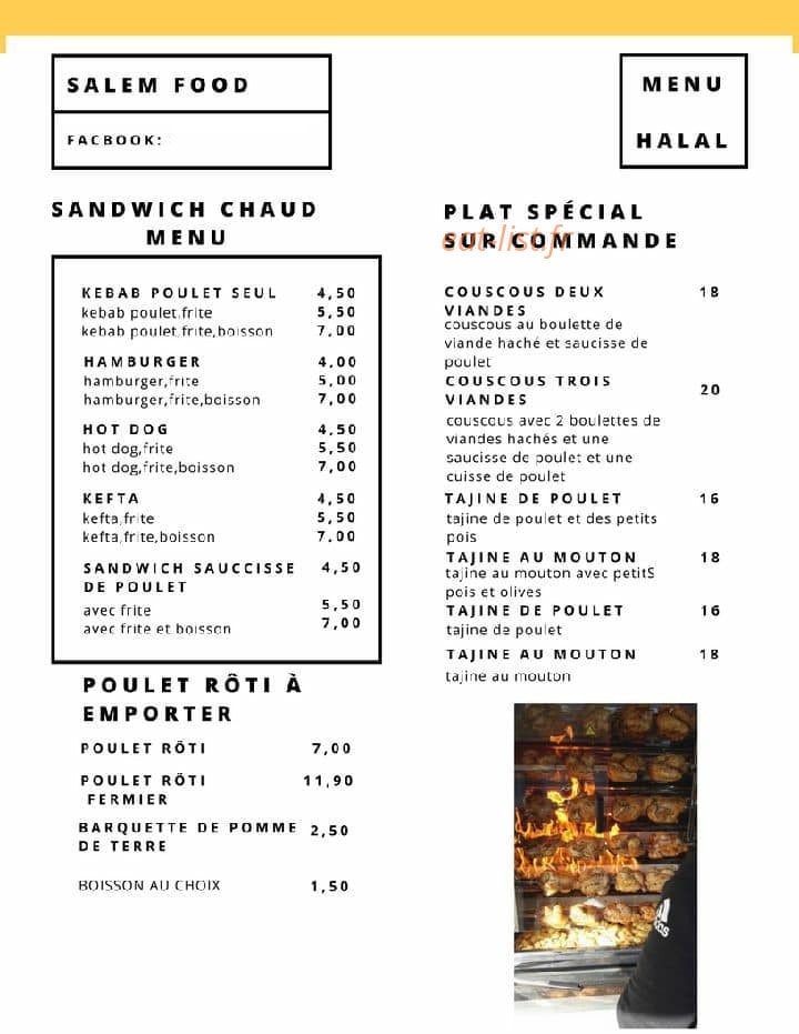 Carte et menu de Salem Food à Saint Andre Lez Lille — les plats...