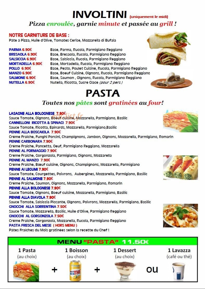 Carte et menu de Viva Italian Pizza à Saint Andre Lez Lille — Involtini et pâtes
