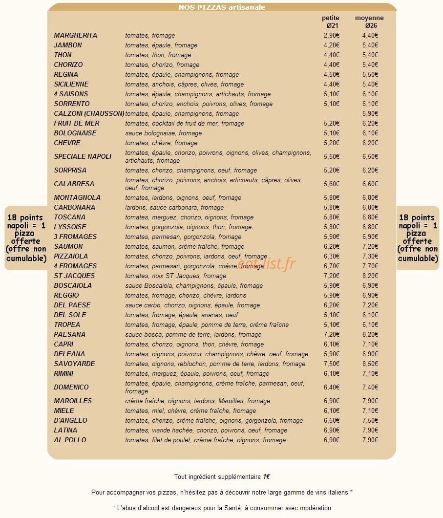 Pizza Napoli — carte page 1