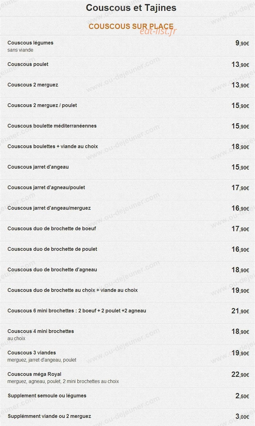 Restaurant Le Méditerranéen — carte page 1