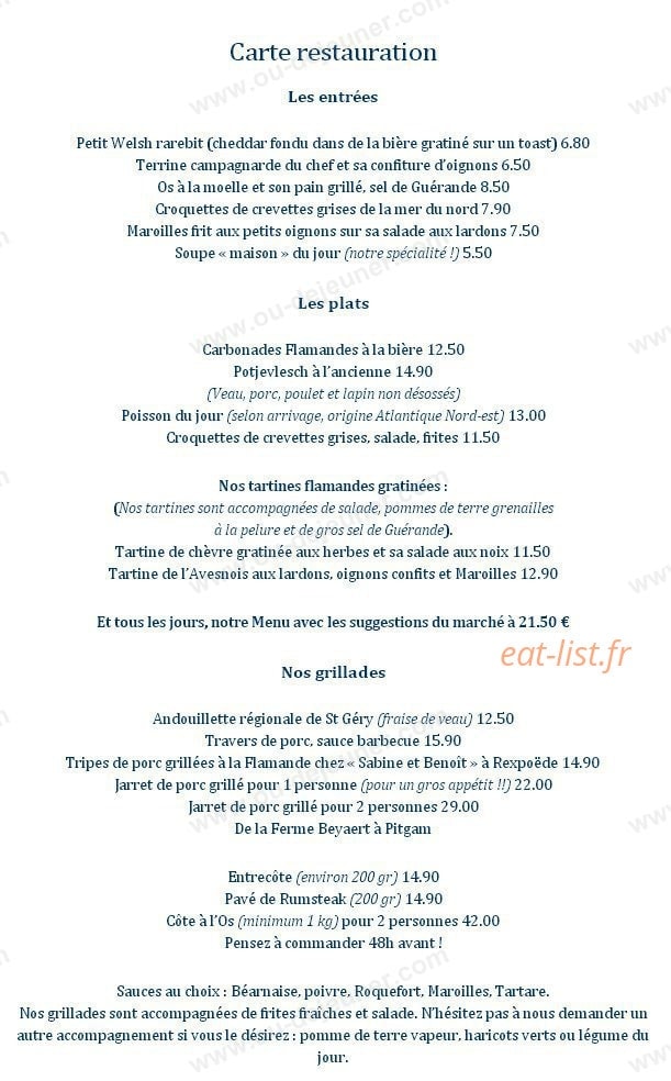 La Taverne du Westhoek — carte page 1