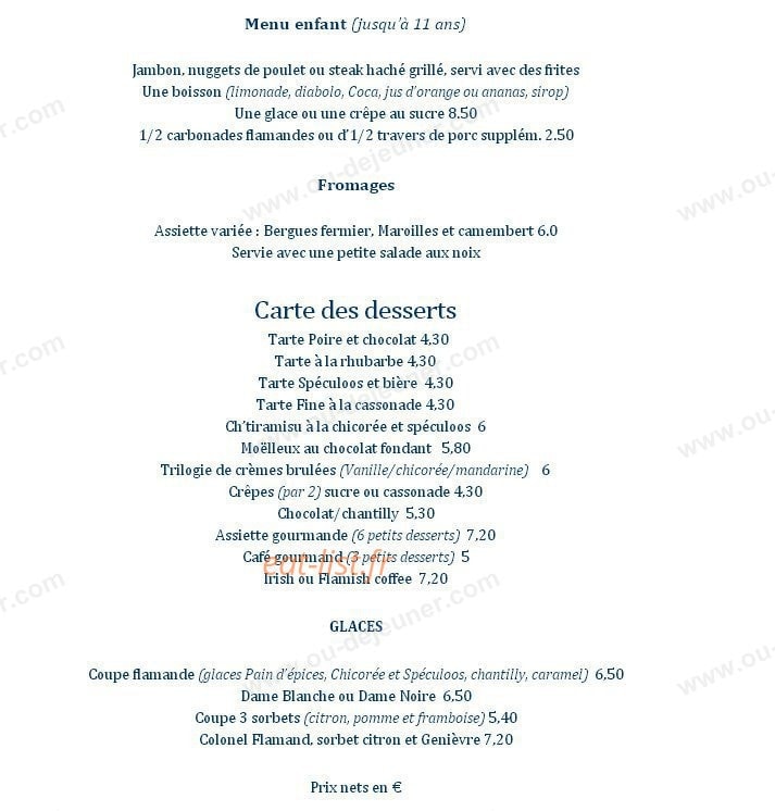 La Taverne du Westhoek — carte page 2