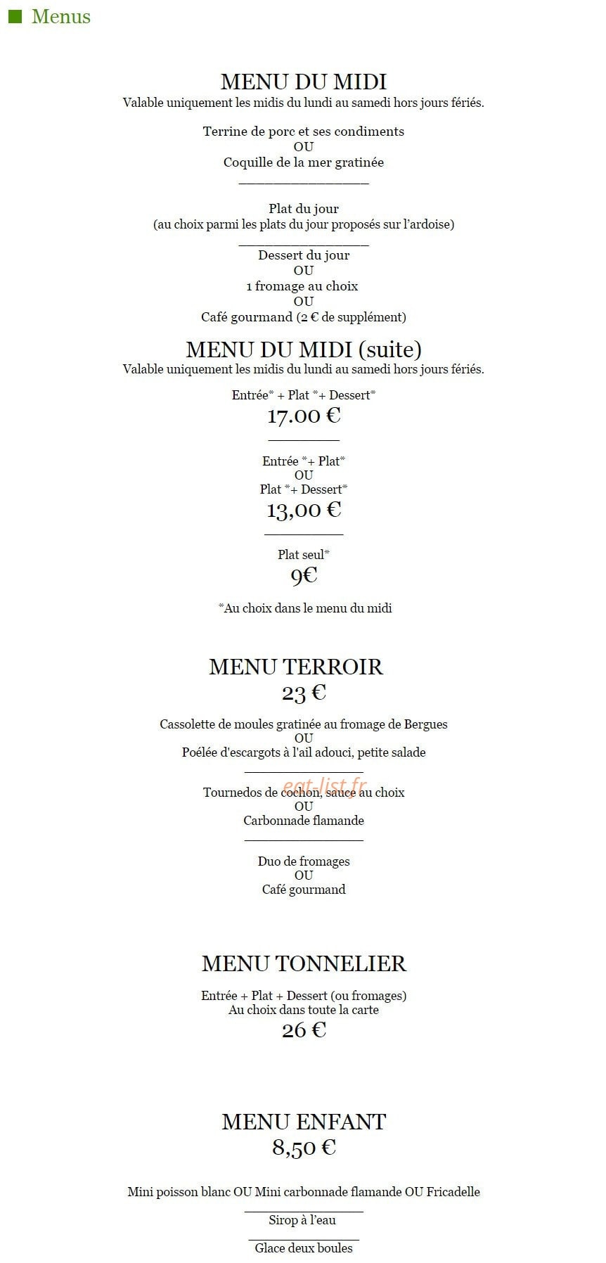Au Tonnelier — carte page 1