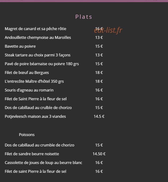 Carte et menu de Aux Vieux Remparts à Bergues — Les Plats