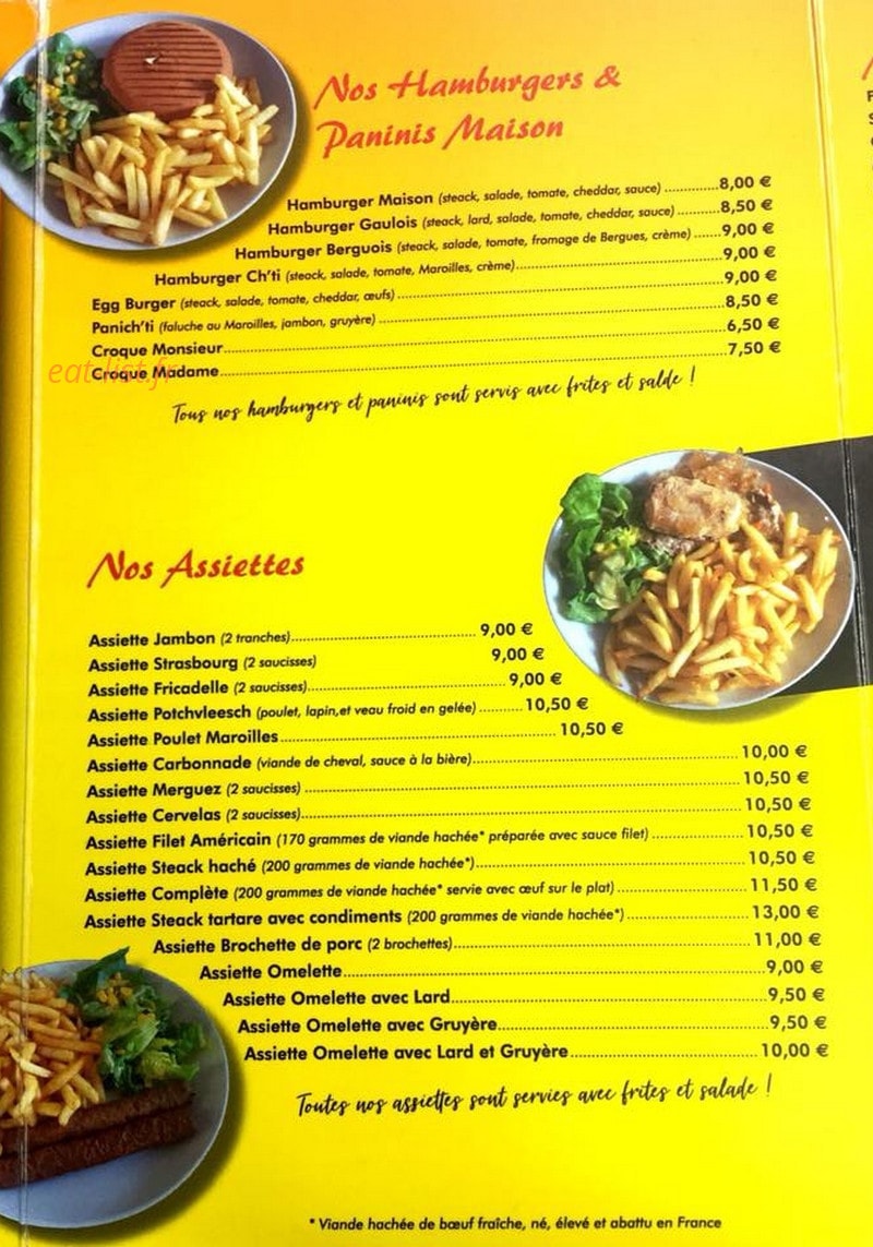 Carte et menu de La Friterie des Flandres à Bergues — La carte