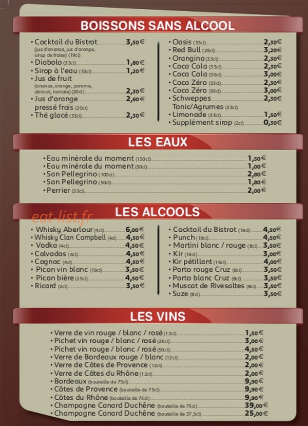 Le Bistrot du Faubourg — carte page 11