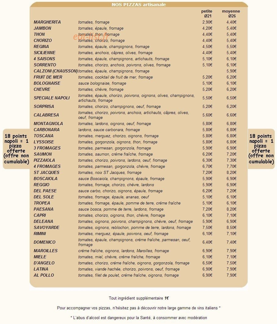 Pizza Napoli — carte page 1