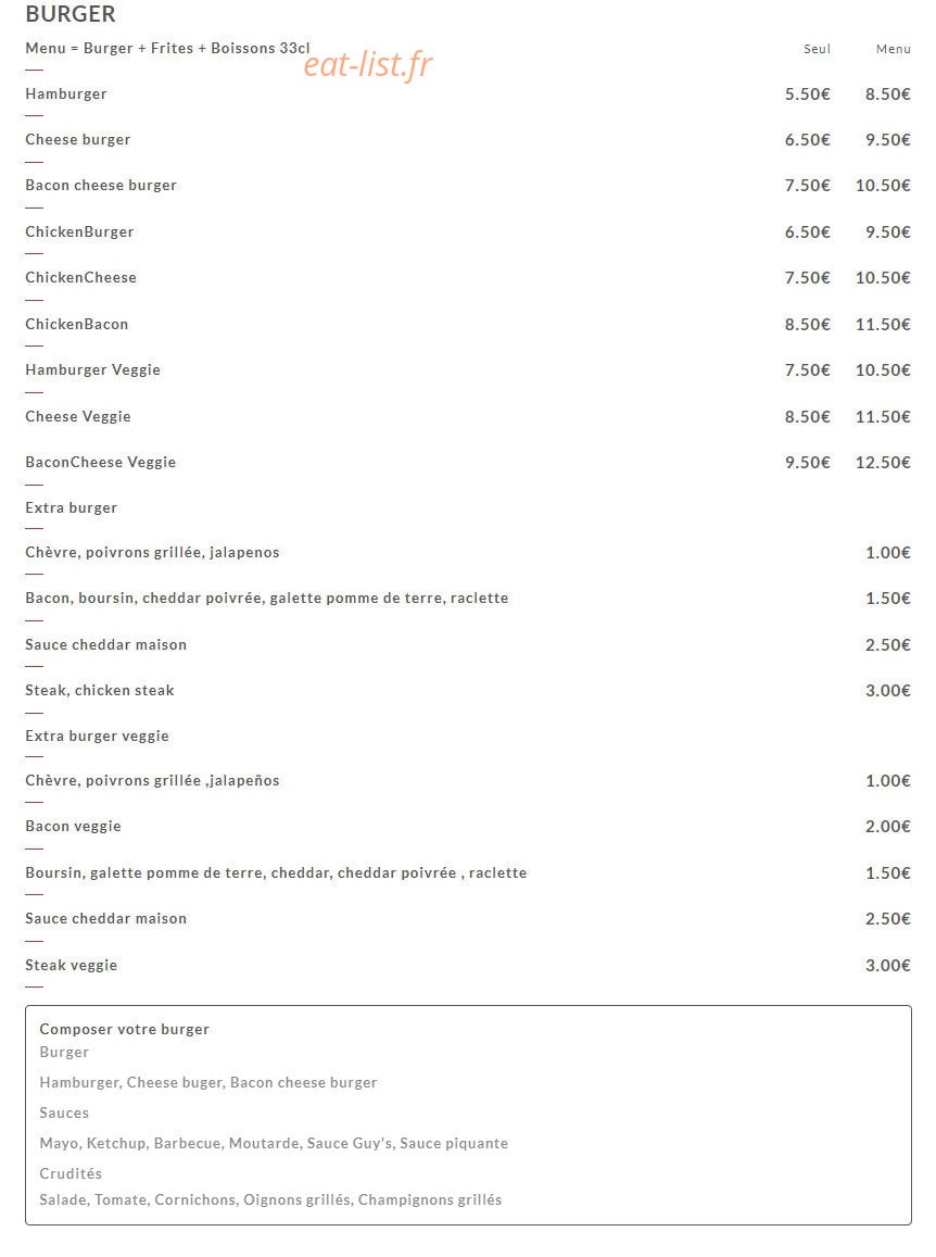 The Burger Yug’s — carte page 1