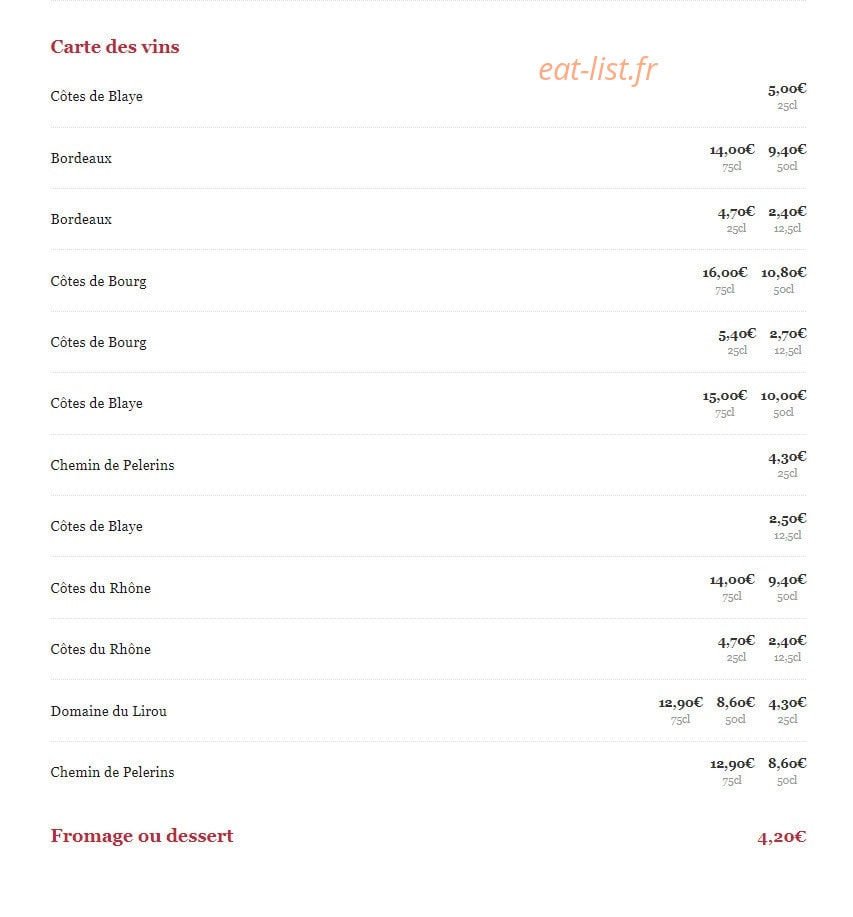 L'Estaminet — carte page 2