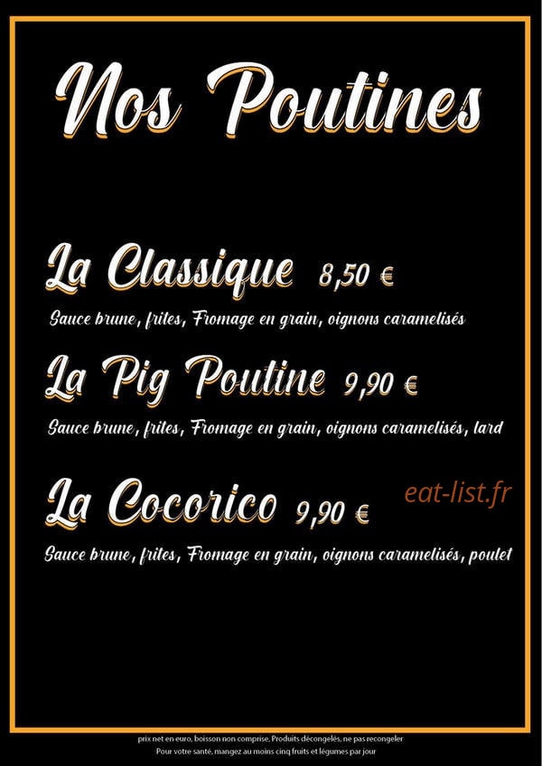 La Frite Canadienne — carte page 1