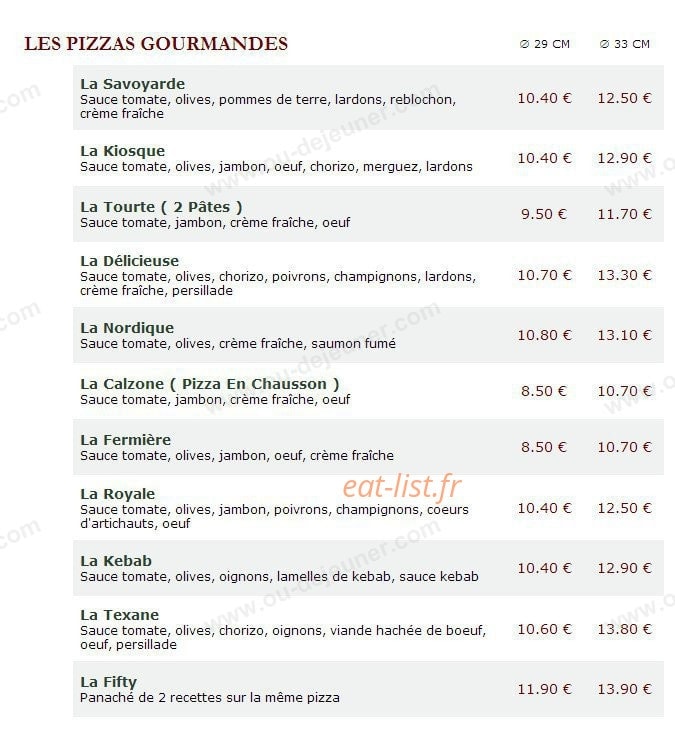 Le Kiosque à Pizzas — carte page 2