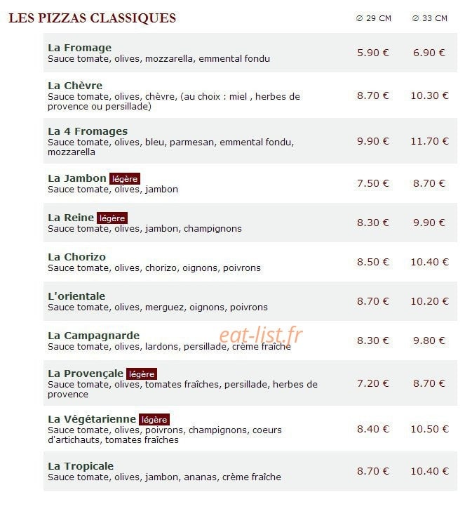 Le Kiosque à Pizzas — carte page 1