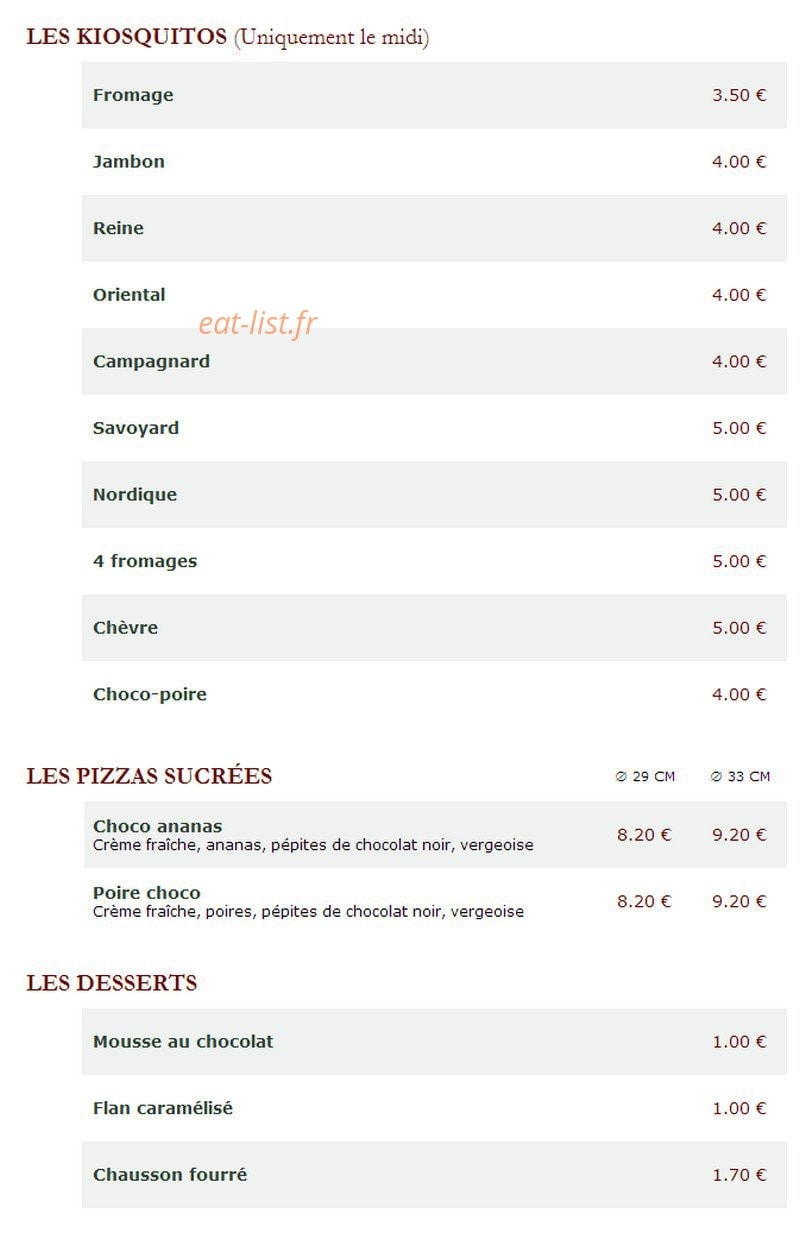 Le Kiosque à Pizzas — carte page 4