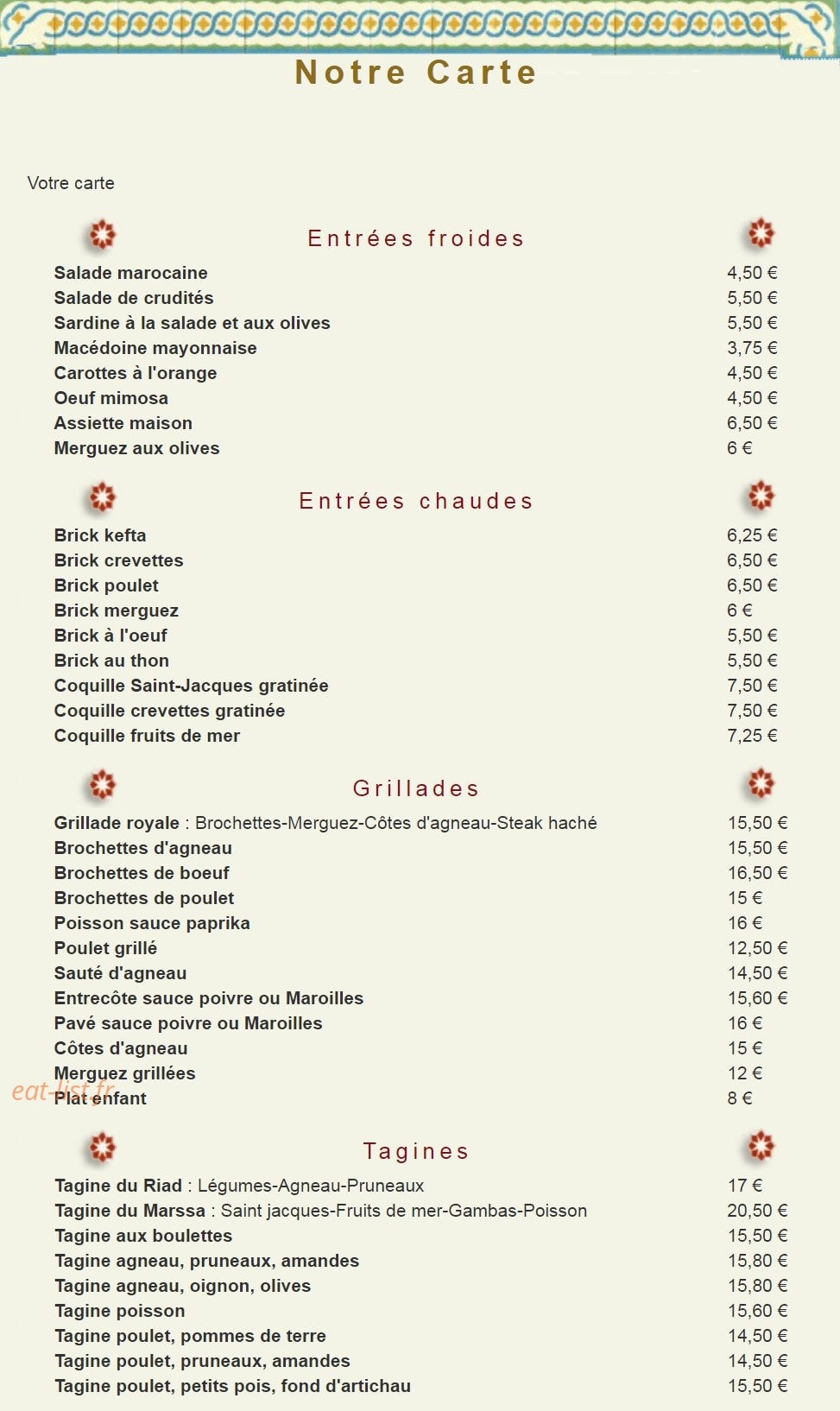 Le Petit Riad — carte page 1