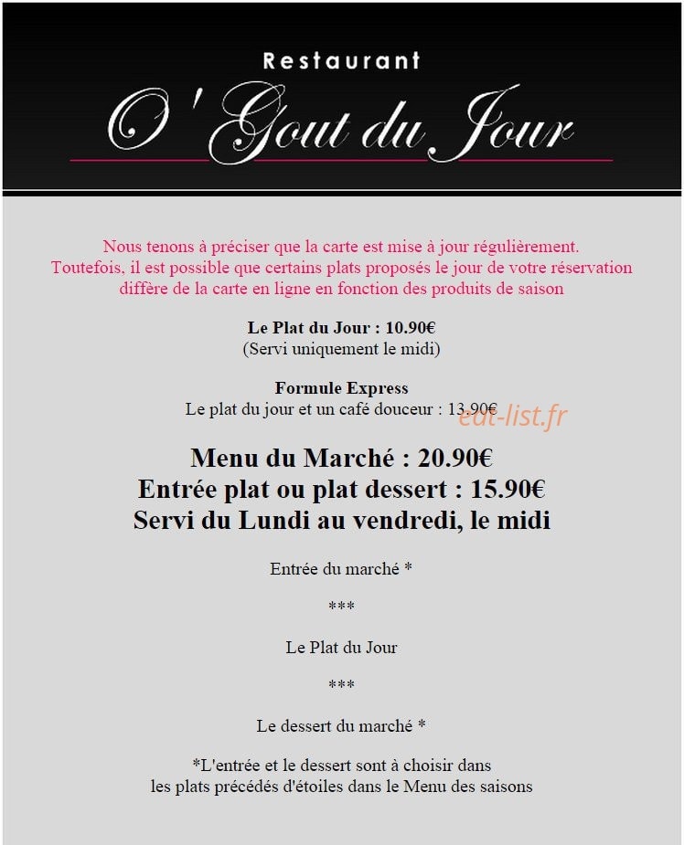 O'Gout du Jour — carte page 1