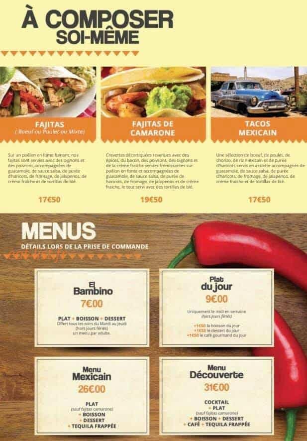 carte du restaurant mexicain