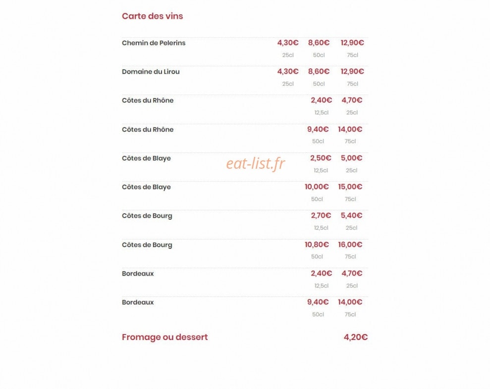 L' Estaminet — carte page 2