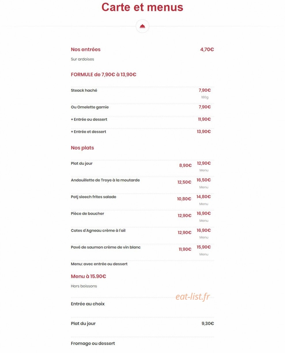 L' Estaminet — carte page 1
