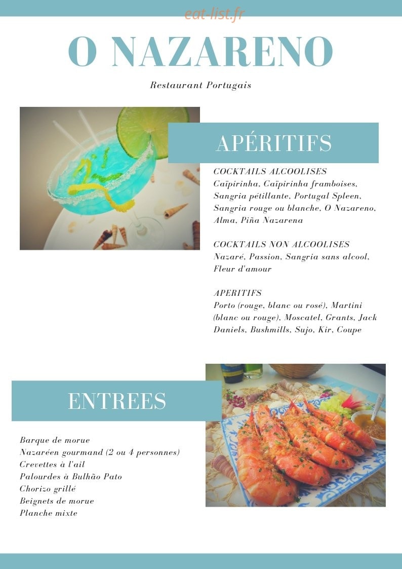 Carte et menu de O Nazareno à Fontaine Notre Dame — Les apéritifs et entrées
