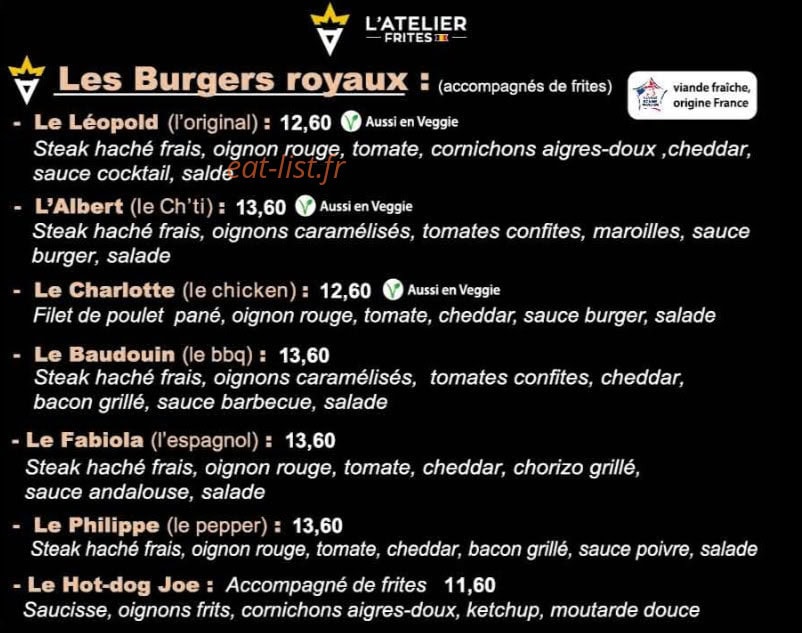 L’atelier Frites — carte page 1