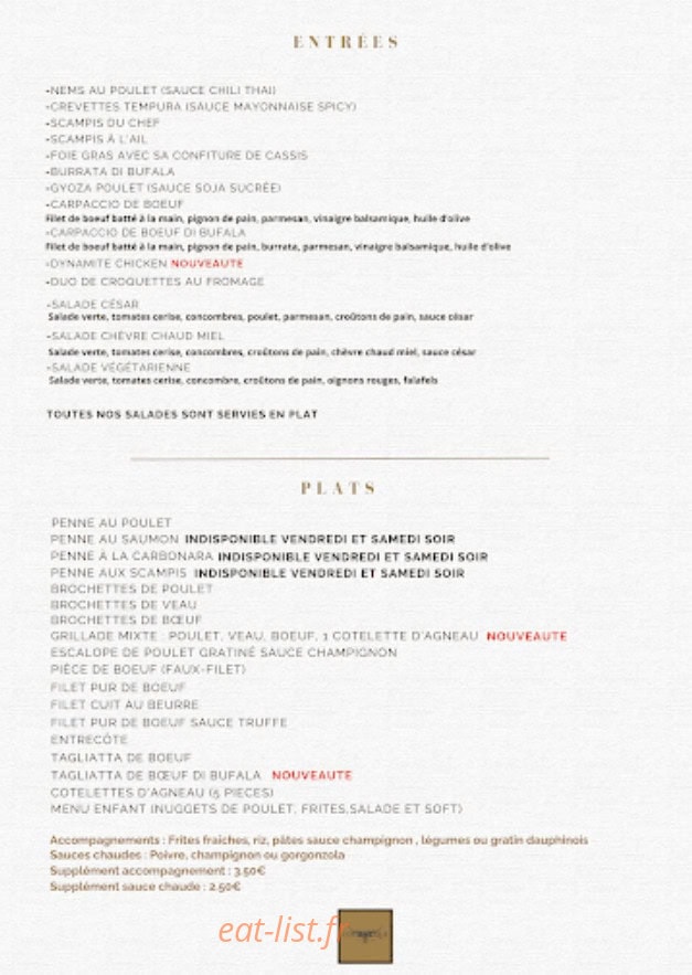 Carte et menu de L'Othentique à Anzin — Entrees, plats