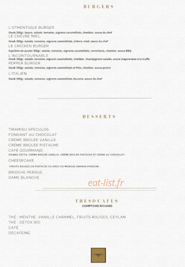 Carte et menu de L'Othentique à Anzin — Burgers, desserts, thé et café