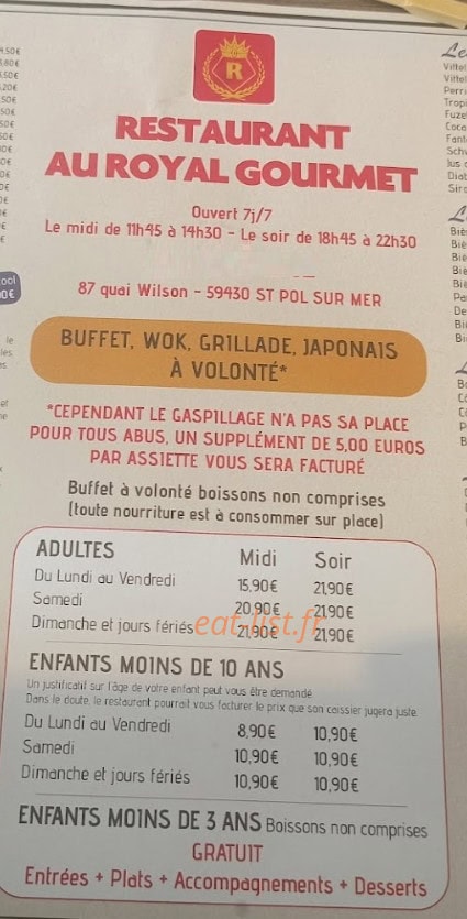 Royal Gourmet — carte page 1