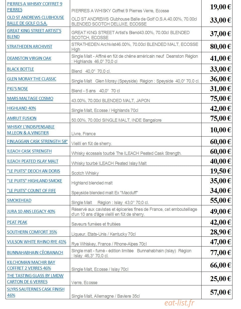 La Boucherie du Whisky — carte page 2